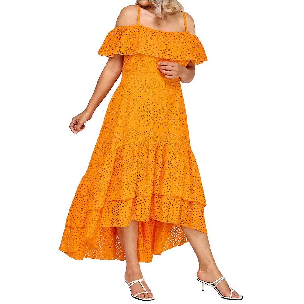 Layered With Love Square Neck Off The Shoulders Ruffled Embroidered Dress 2x